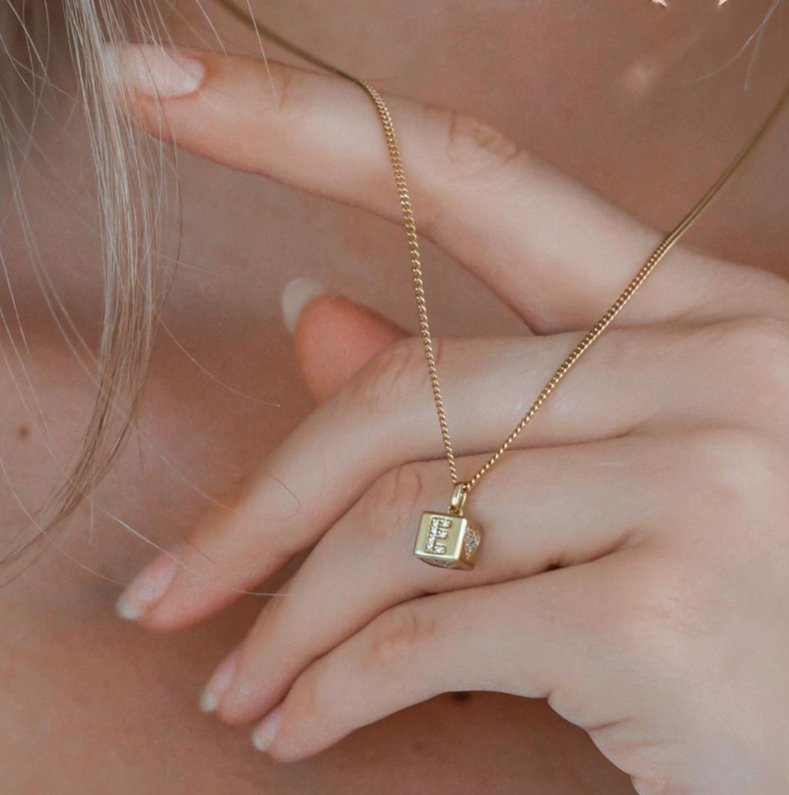 Gold cube jewelry, popular square pendant necklace